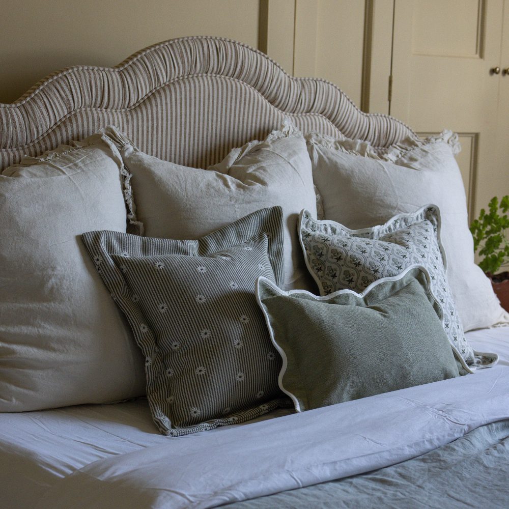 Chloe Sage Green Scalloped Edge Cushion 50x30