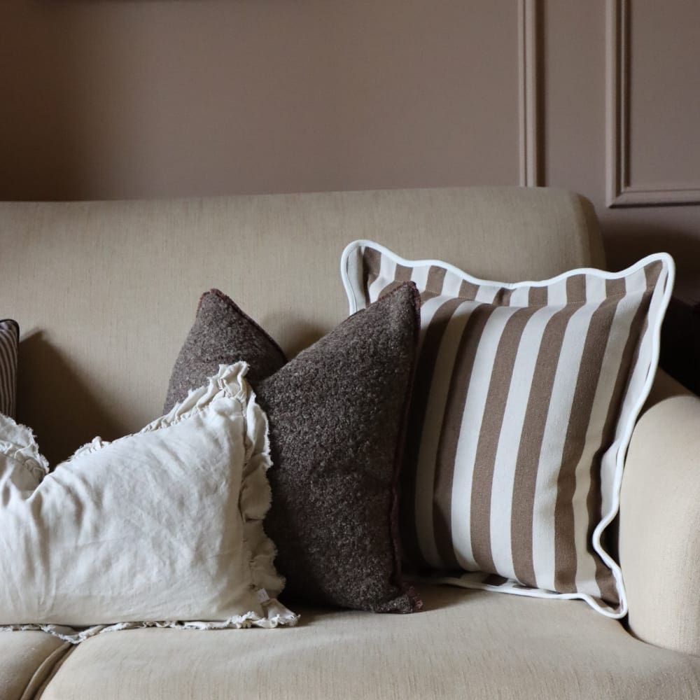 Chloe Brown Stripe Scalloped Edge Cushion 45x45