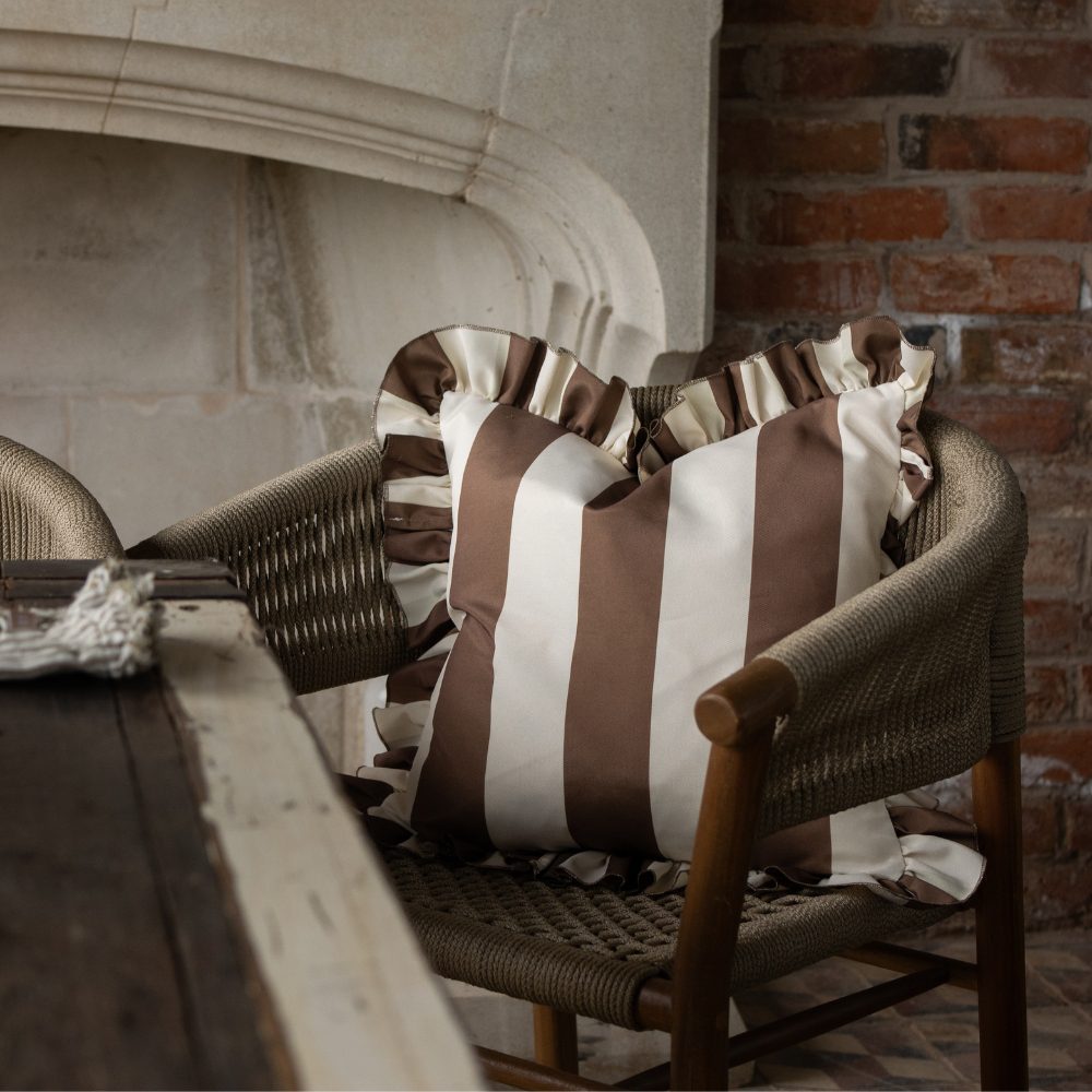Outdoor Brown & Cream Ruffle Edge Cushion 45x45