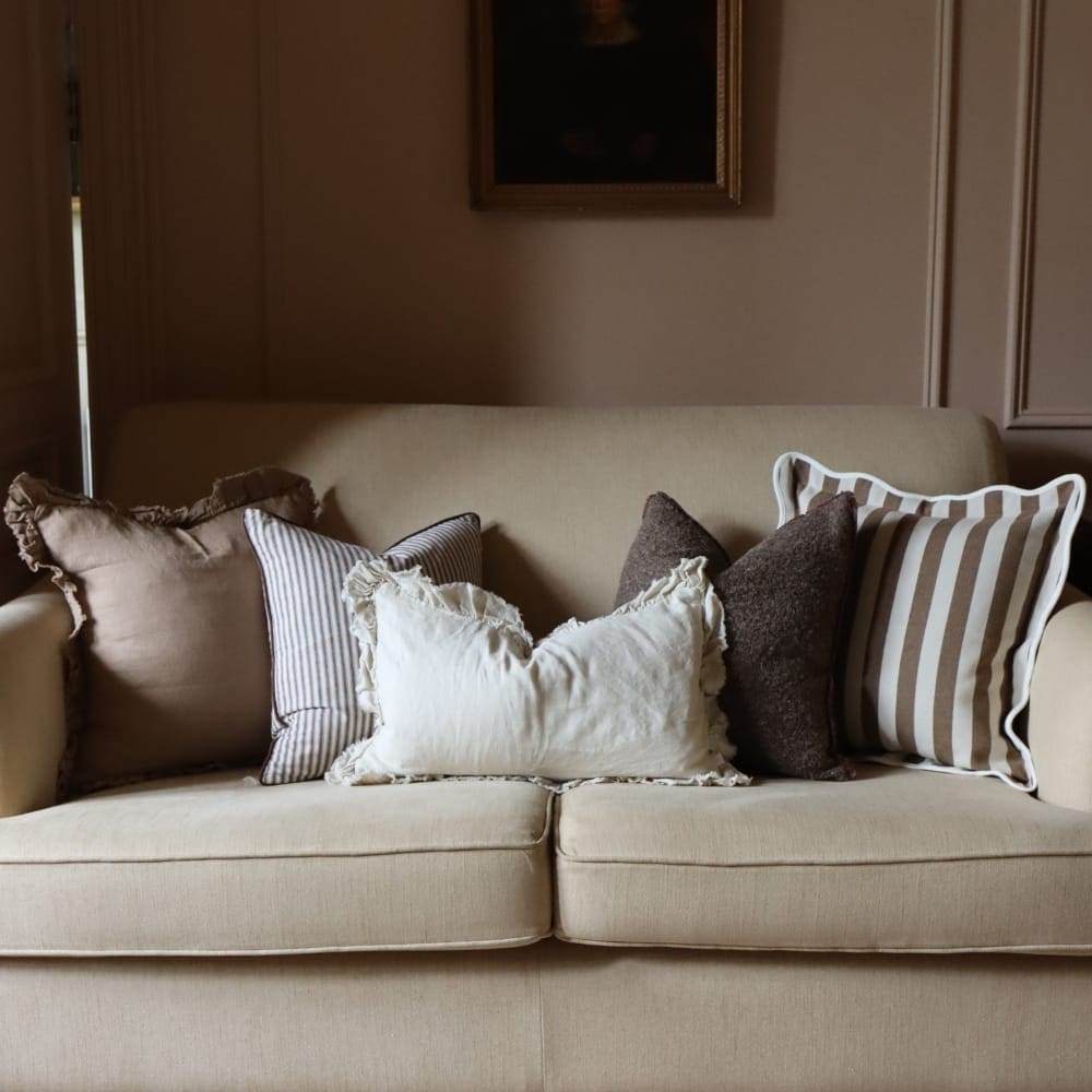 Chloe Brown Stripe Scalloped Edge Cushion 45x45