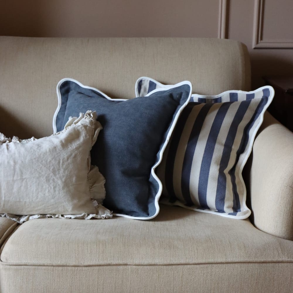Chloe Navy Stripe Scalloped Edge Cushion 45x45