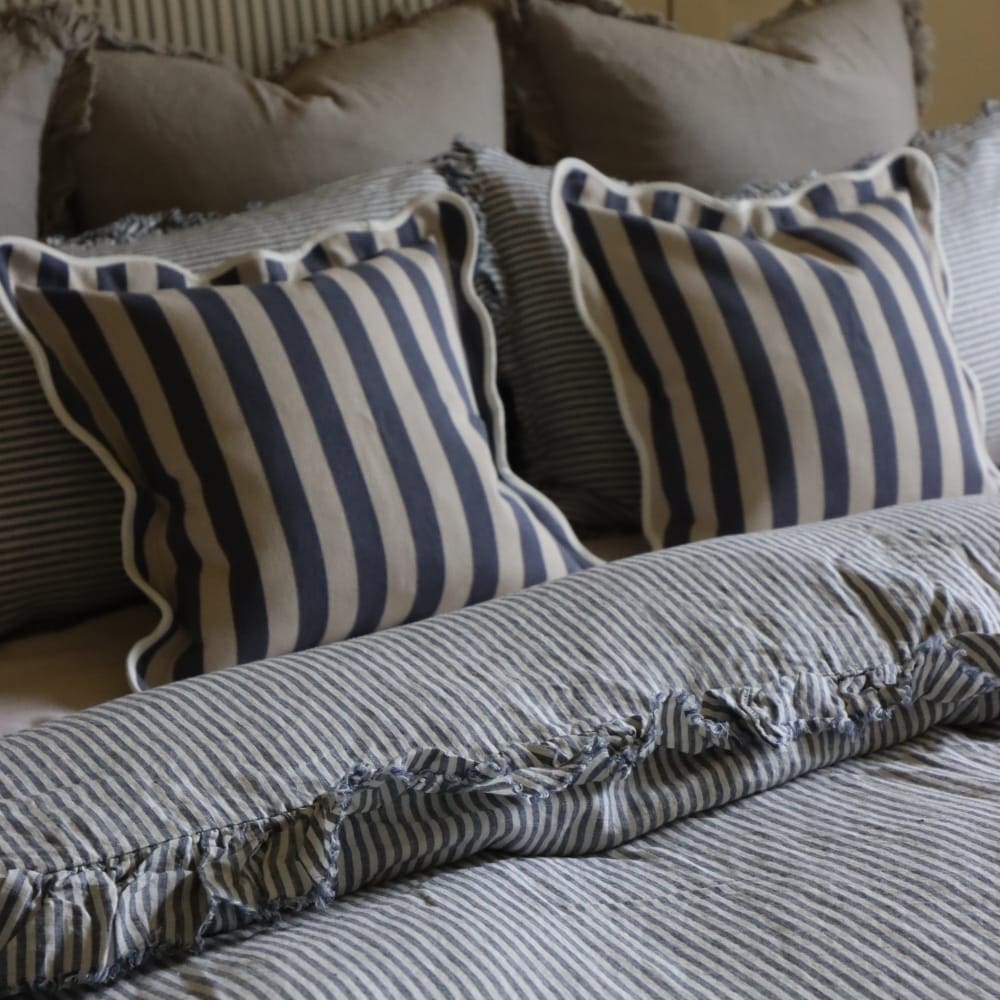 Chloe Navy Stripe Scalloped Edge Cushion 45x45