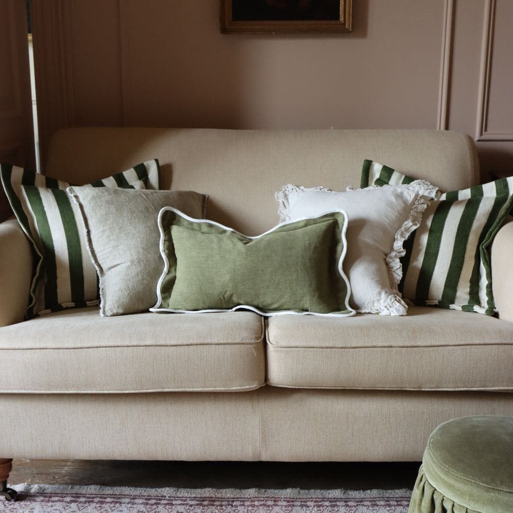 Chloe Olive Green Scalloped Edge Cushion 50x30