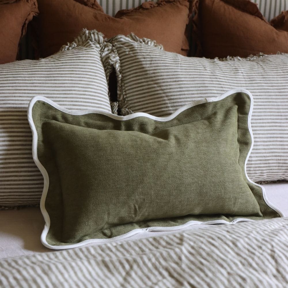 Chloe Olive Green Scalloped Edge Cushion 50x30