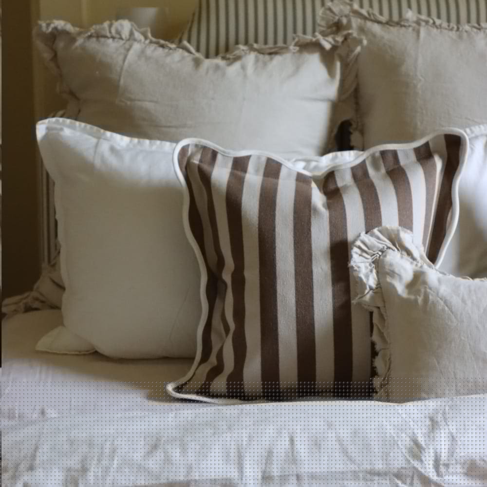 Chloe Brown Stripe Scalloped Edge Cushion 45x45