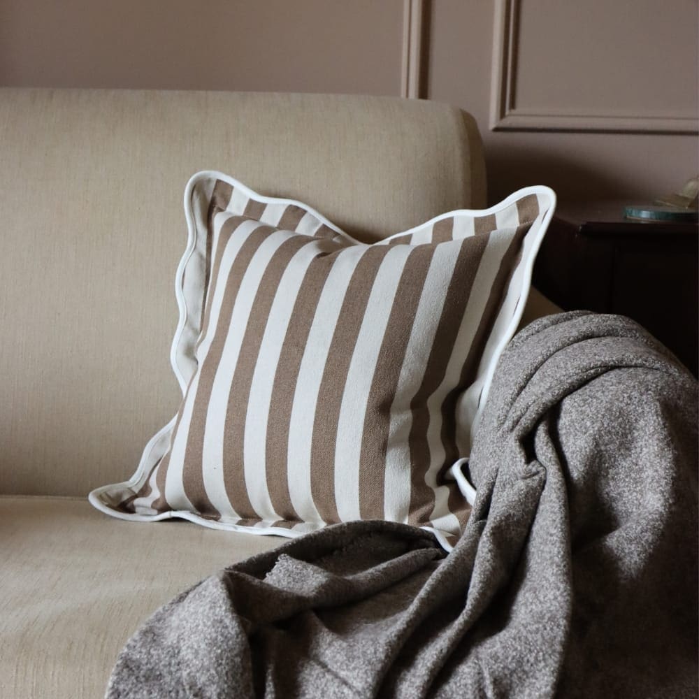 Chloe Brown Stripe Scalloped Edge Cushion 45x45