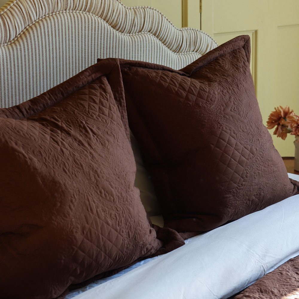3 Piece Dark Brown Quilted Bedspread & Cushion Set