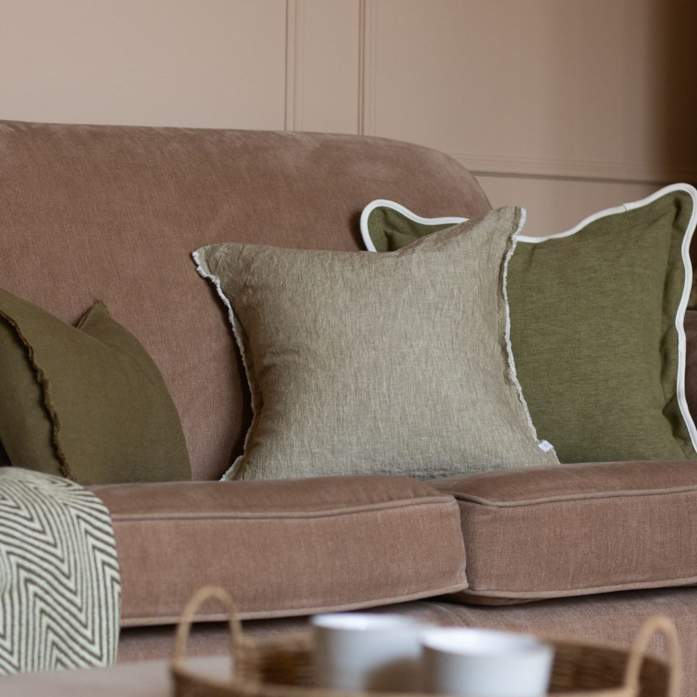 Esmee Washed Olive Green Linen Cushion 45x45