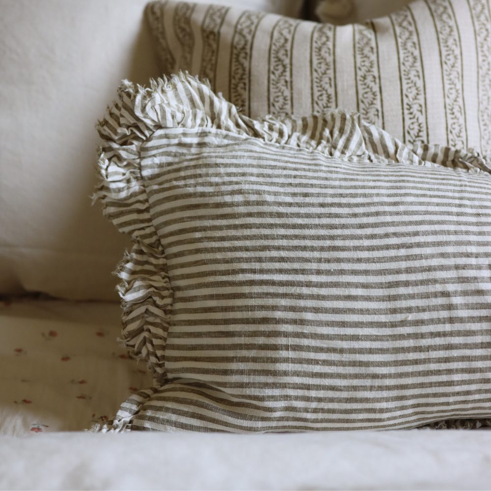 Hallie Olive Green Stripe Bolster Cushion 80x30