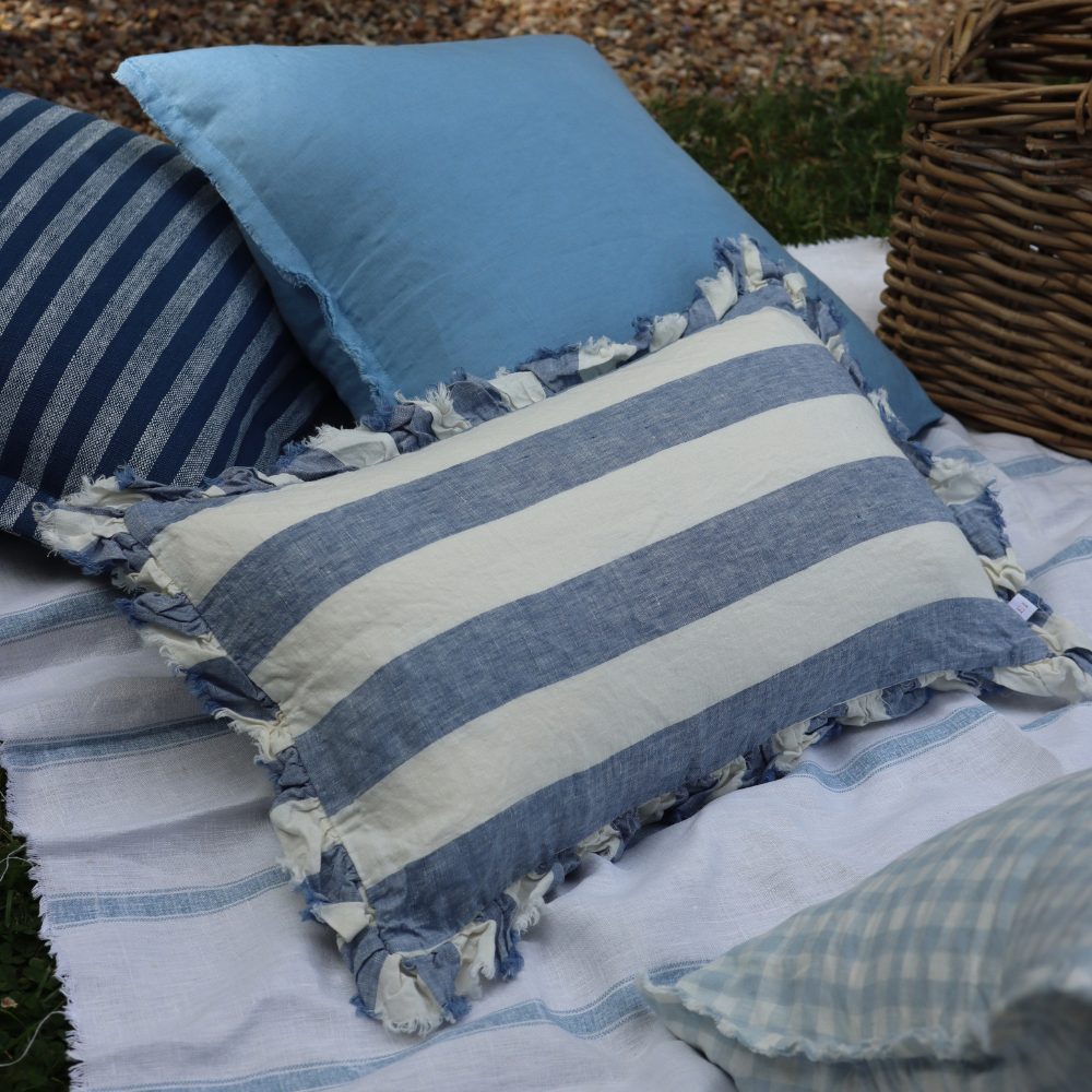 Hallie Blue Wide Stripe Cushion 50x30