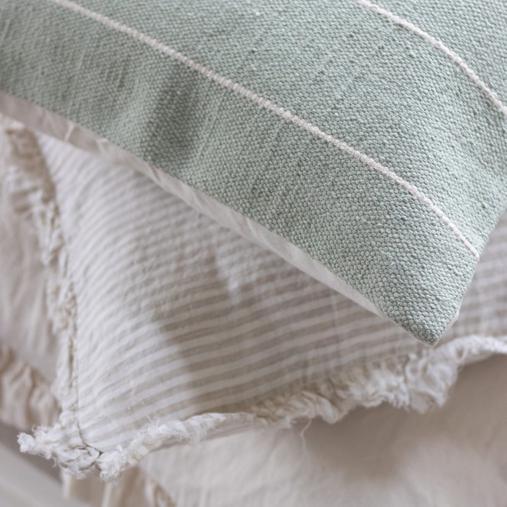 India Sage Green Stripe Cushion 45x45