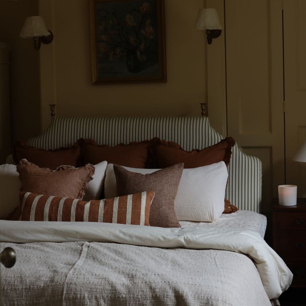 India Rust Rope Stripe Bolster Cushion 80x30