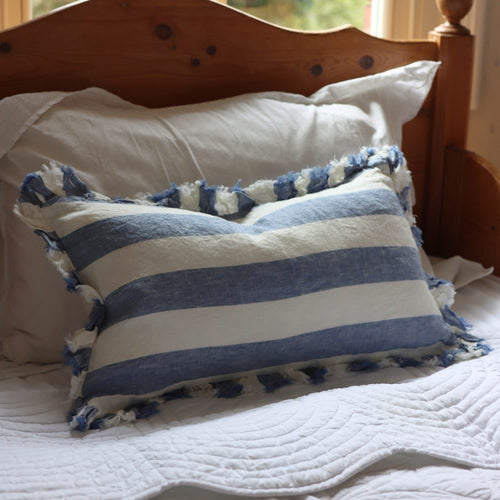 Hallie Blue Wide Stripe Cushion 50x30