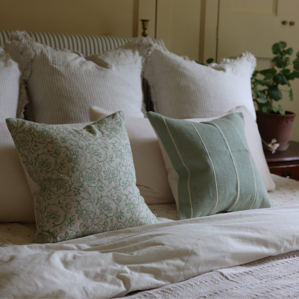 India Sage Green Stripe Cushion 45x45
