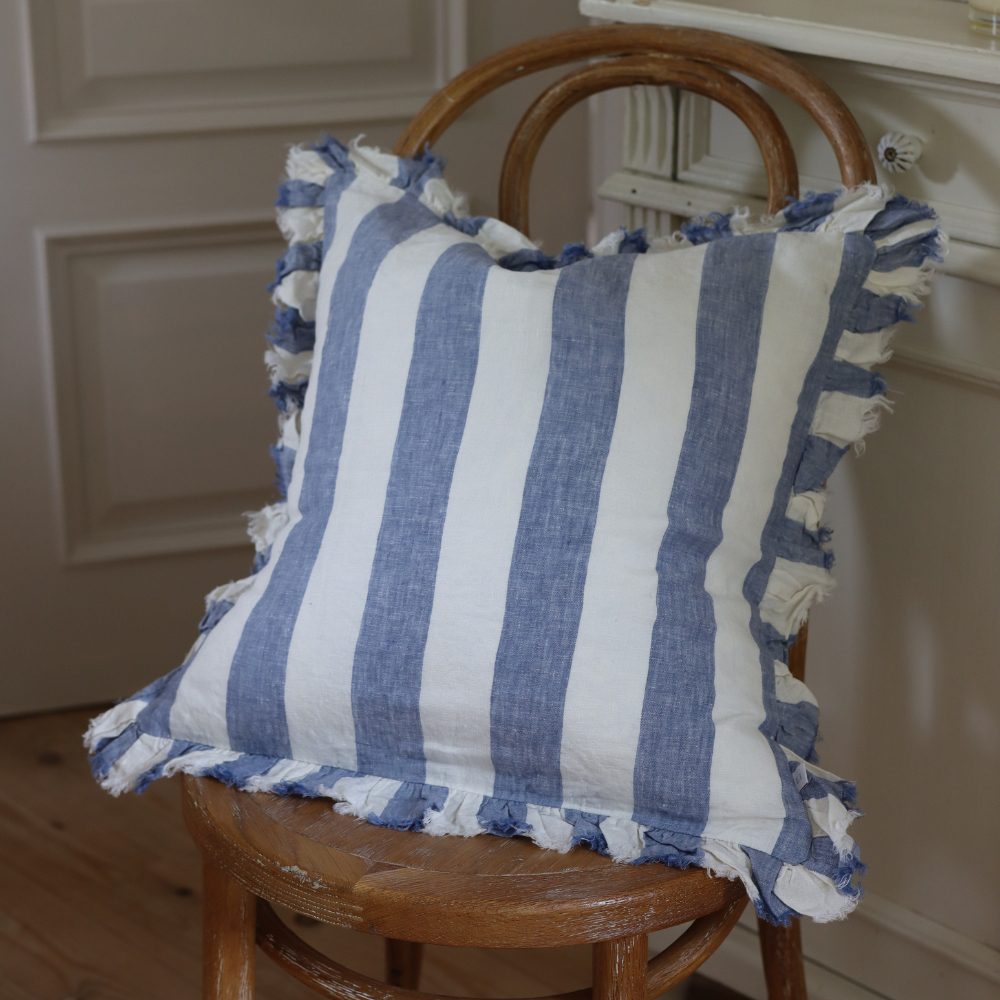Hallie Blue Wide Stripe Cushion 45x45