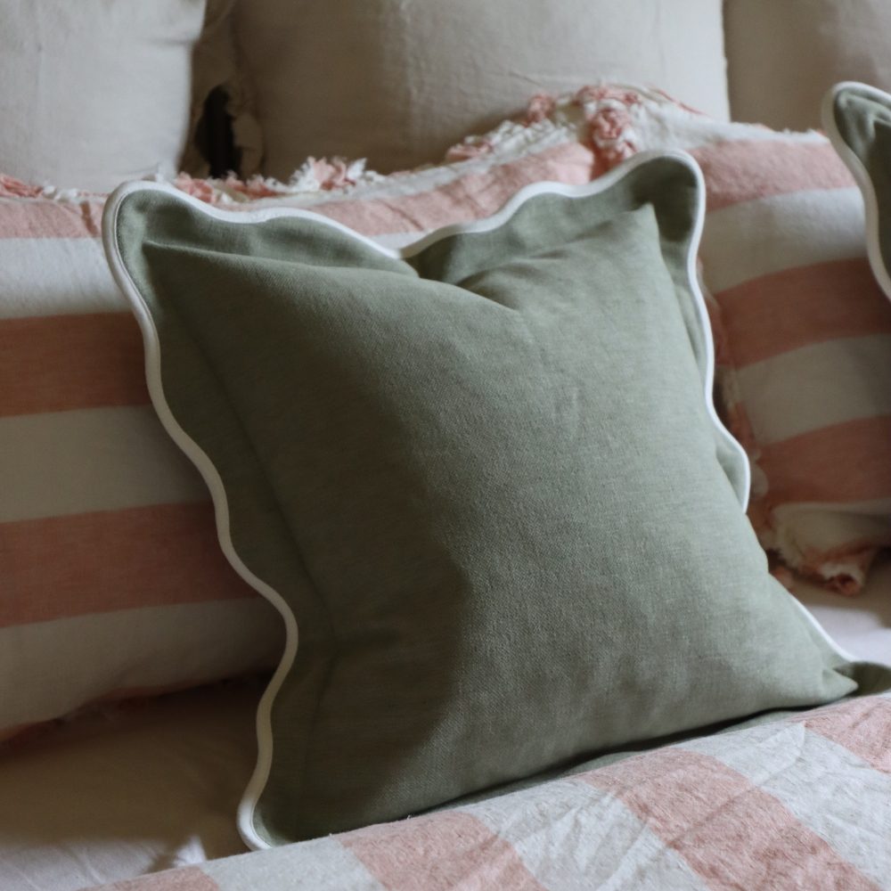 Chloe Sage Green Scalloped Edge Cushion 45x45