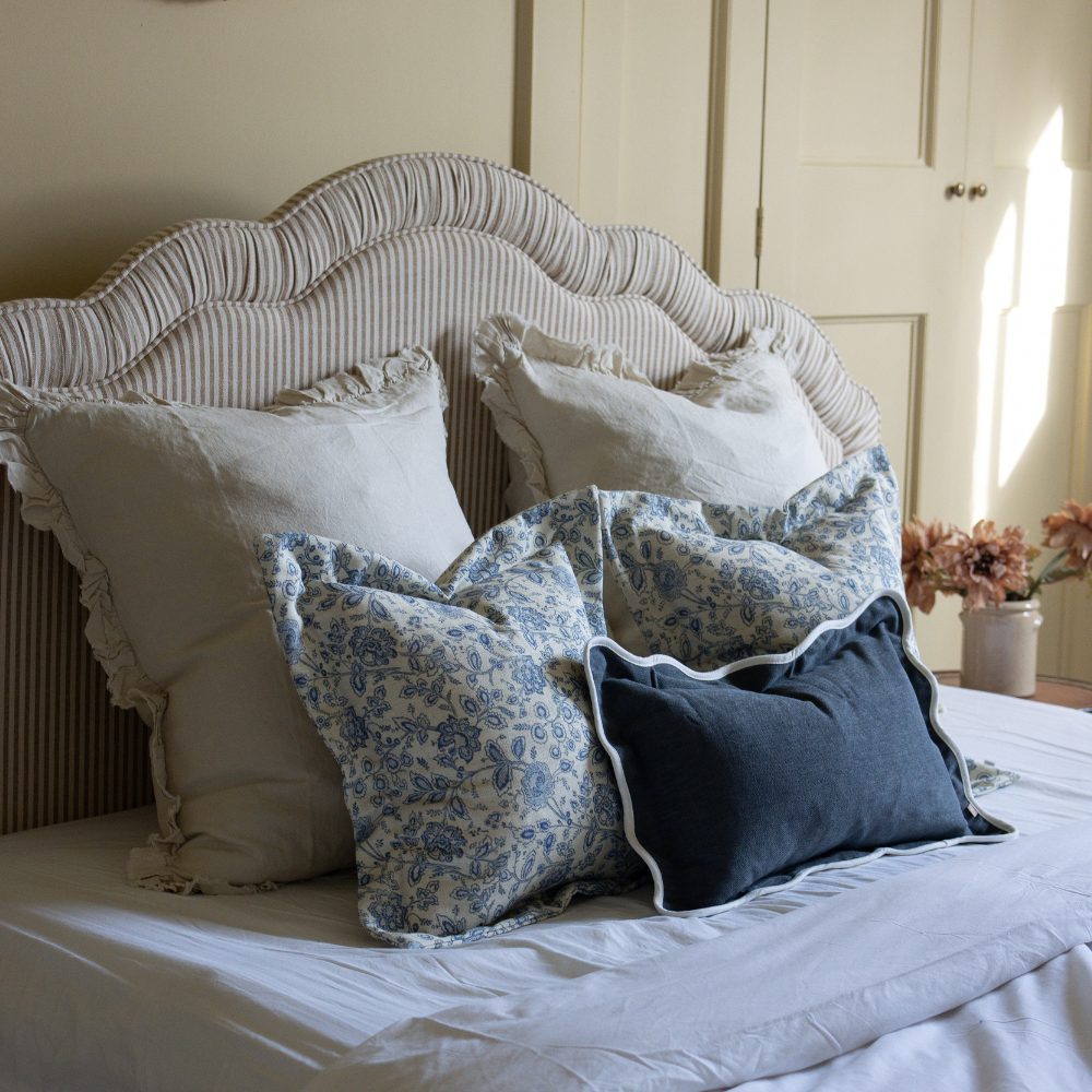 Chloe Navy Scalloped Edge Cushion 50x30
