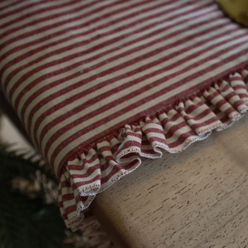 Burgundy Stripe Ruffle Table Runner