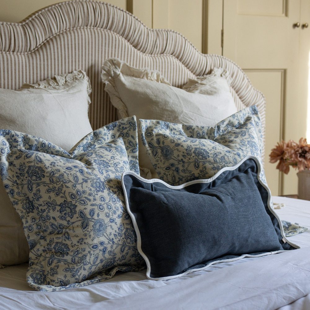 Chloe Navy Scalloped Edge Cushion 50x30