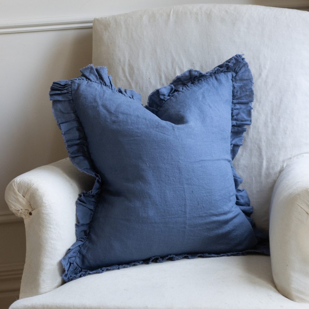 Hallie Navy Blue Ruffle Cushion 45x45