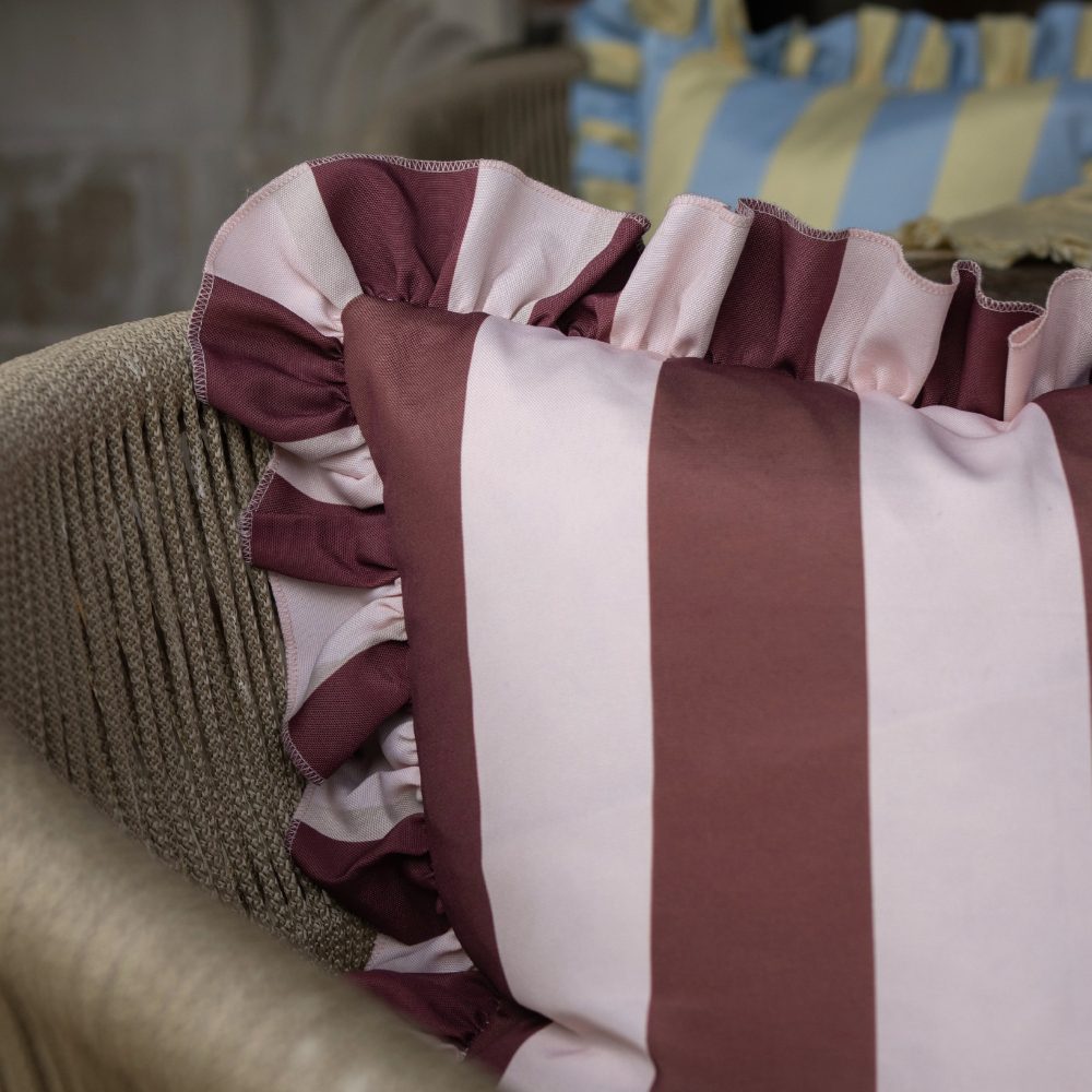 Outdoor Burgundy & Pink Ruffle Edge Cushion 45x45
