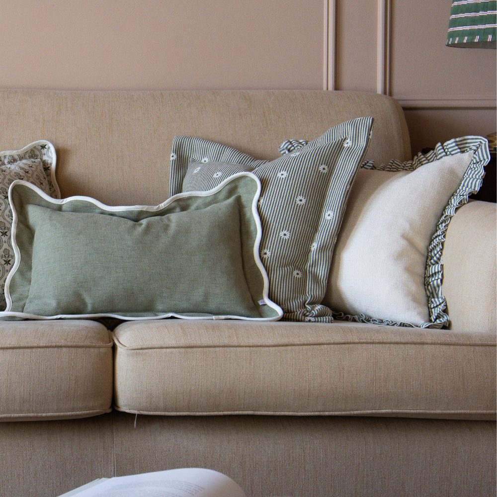 Bella Green and Cream Ruffle Cushion 45x45