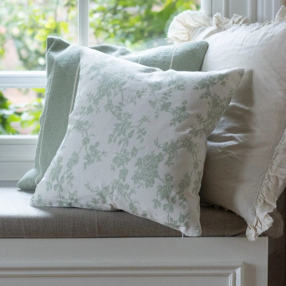 Aria Green Floral Print Cushion 45x45
