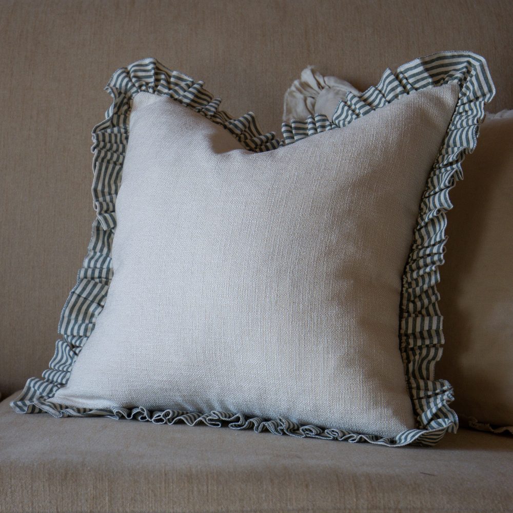Bella Green and Cream Ruffle Cushion 45x45