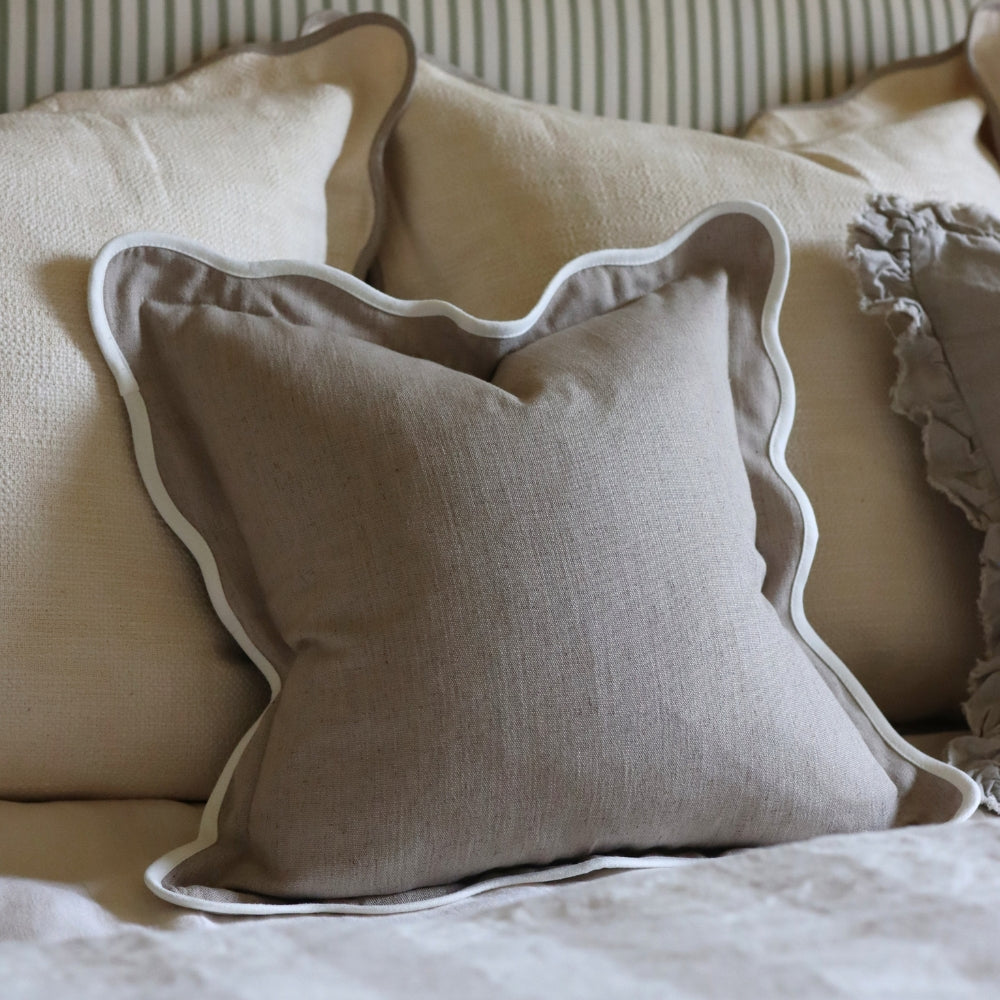 Chloe Greige Scalloped Edge Cushion 55x55
