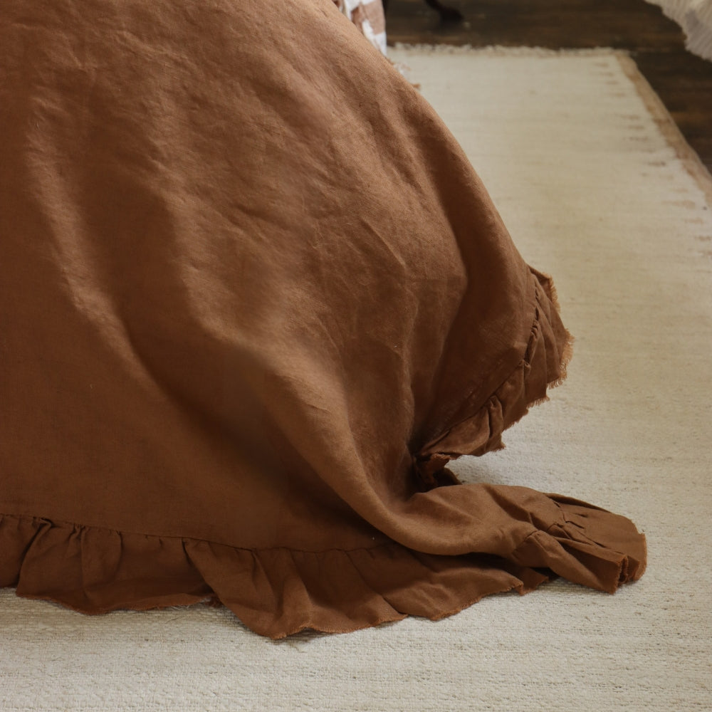 Rust Ruffle Linen Bedspread