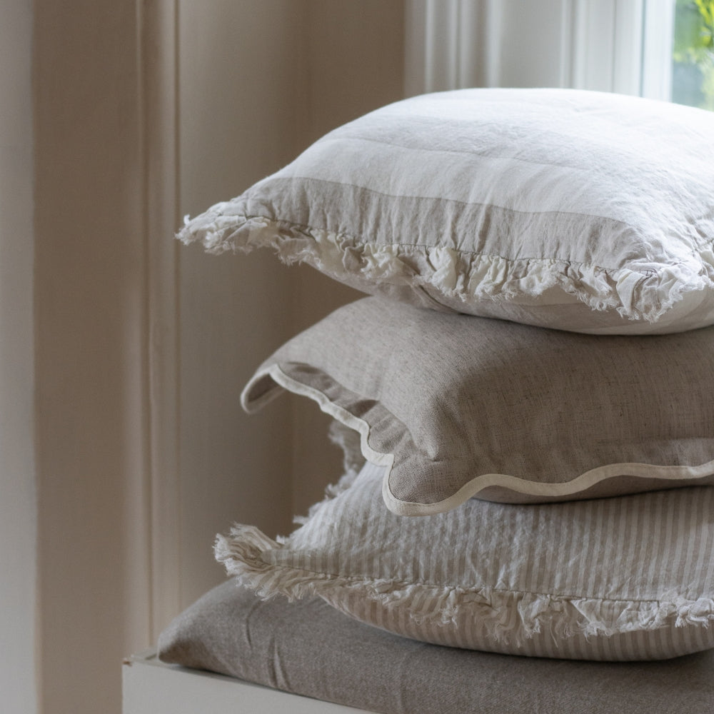 Hallie Natural Wide Stripe Ruffle Cushion 45x45