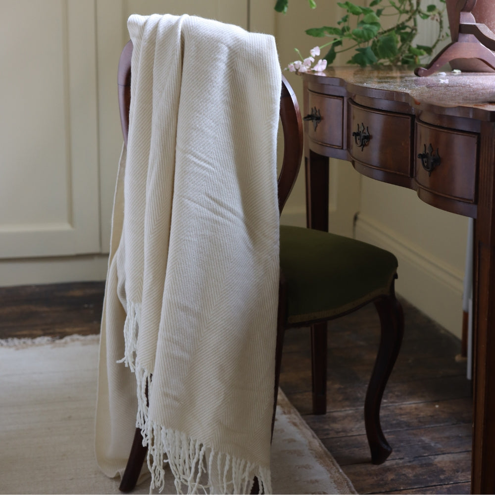 Cream And Beige Tassel Throw
