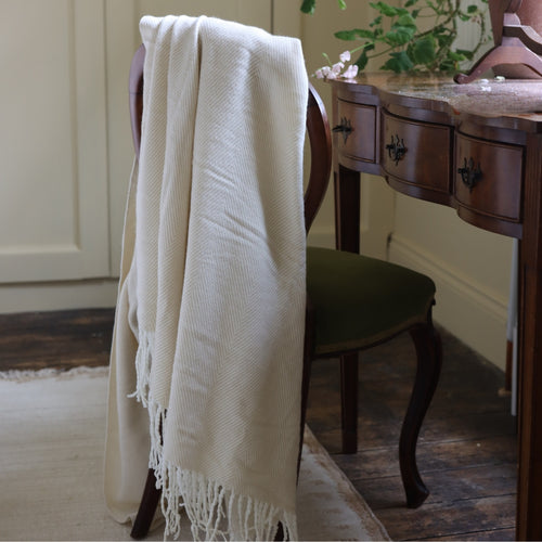 Cream And Beige Tassel Throw