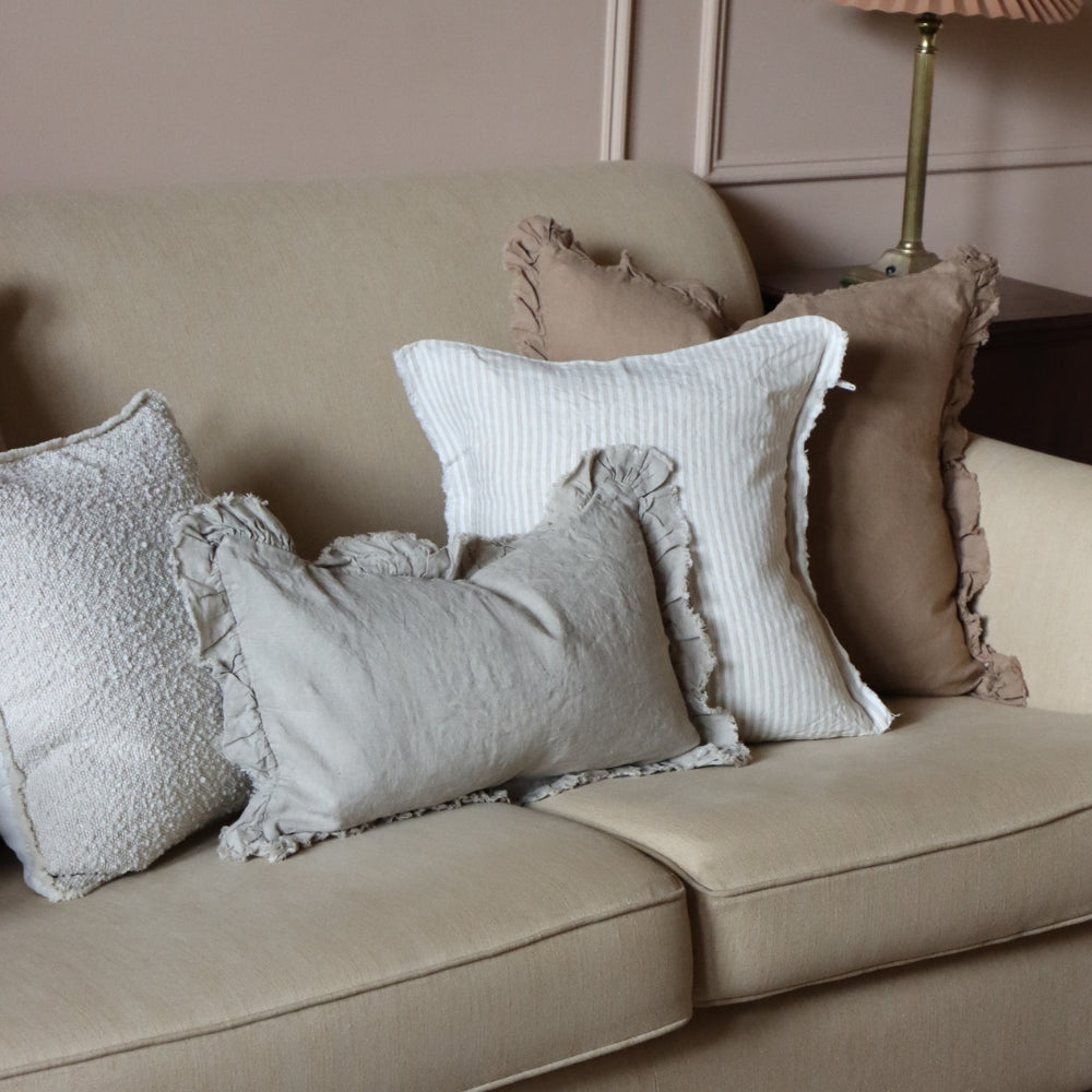Hallie Natural Beige Ruffle Cushion 50x30