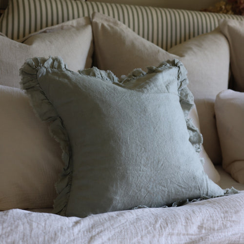 Hallie Sage Green Ruffle Cushion 45x45