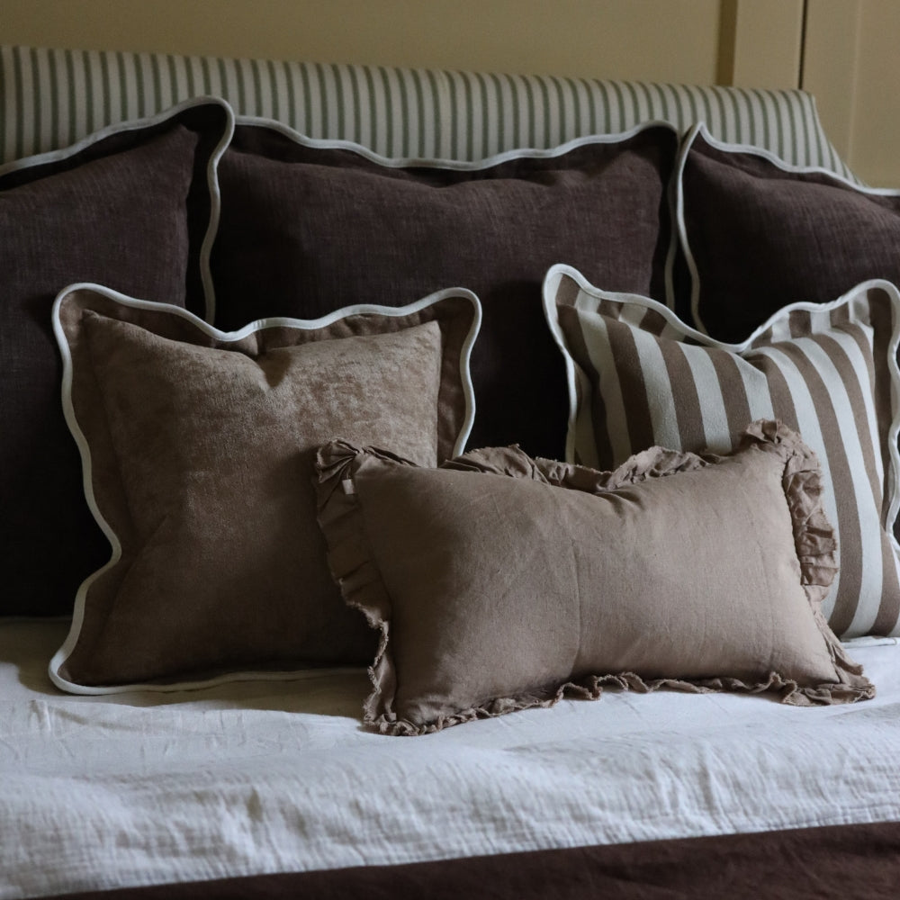 Chloe Coffee Brown Scalloped Edge Cushion 45x45
