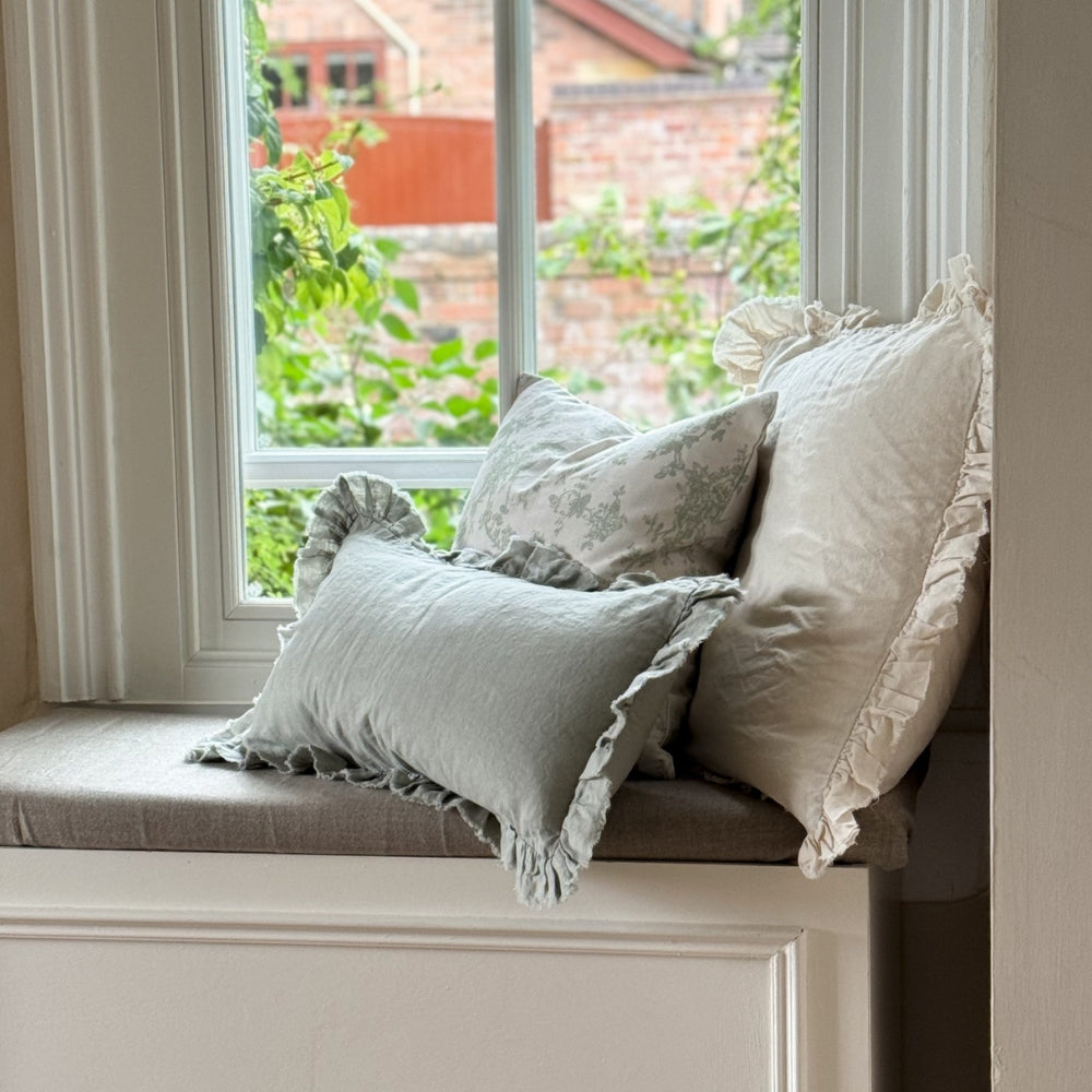Hallie Sage Green Ruffle Cushion 50x30