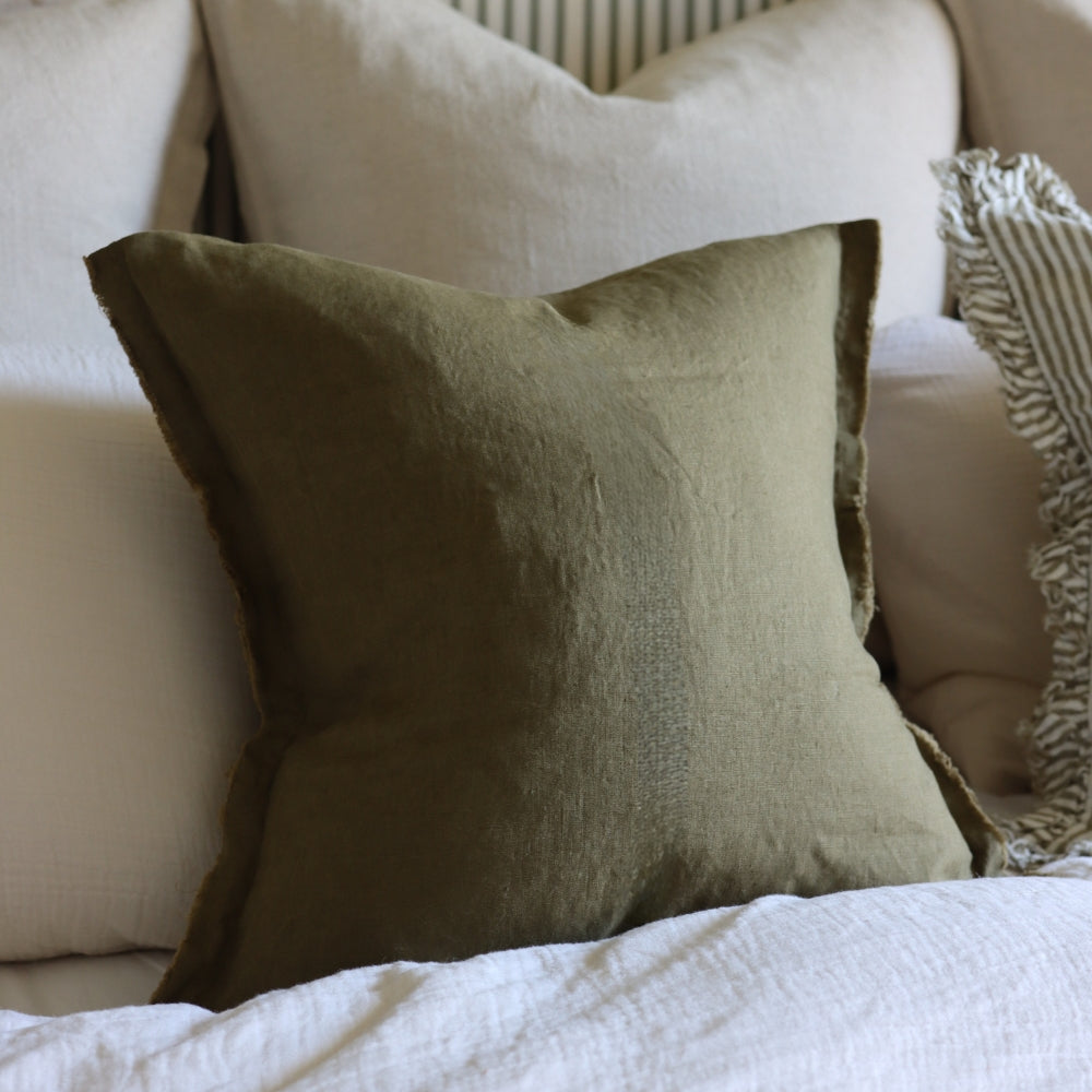 Esmee Olive Green Linen Cushion 45x45