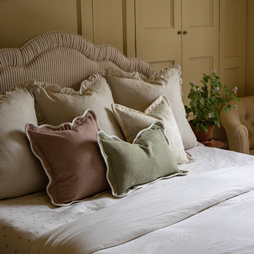 Chloe Sage Green Scalloped Edge Cushion 50x30