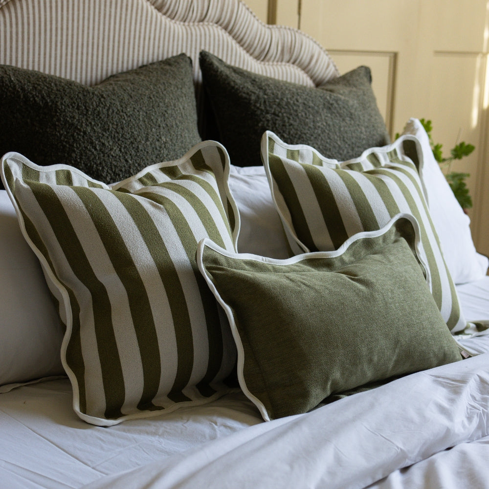 Chloe Olive Green Scalloped Edge Cushion 50x30