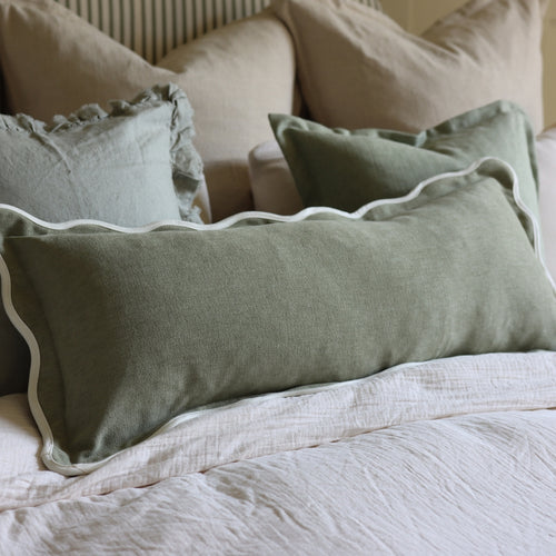 Chloe Sage Green Scalloped Edge Bolster Cushion 80x30