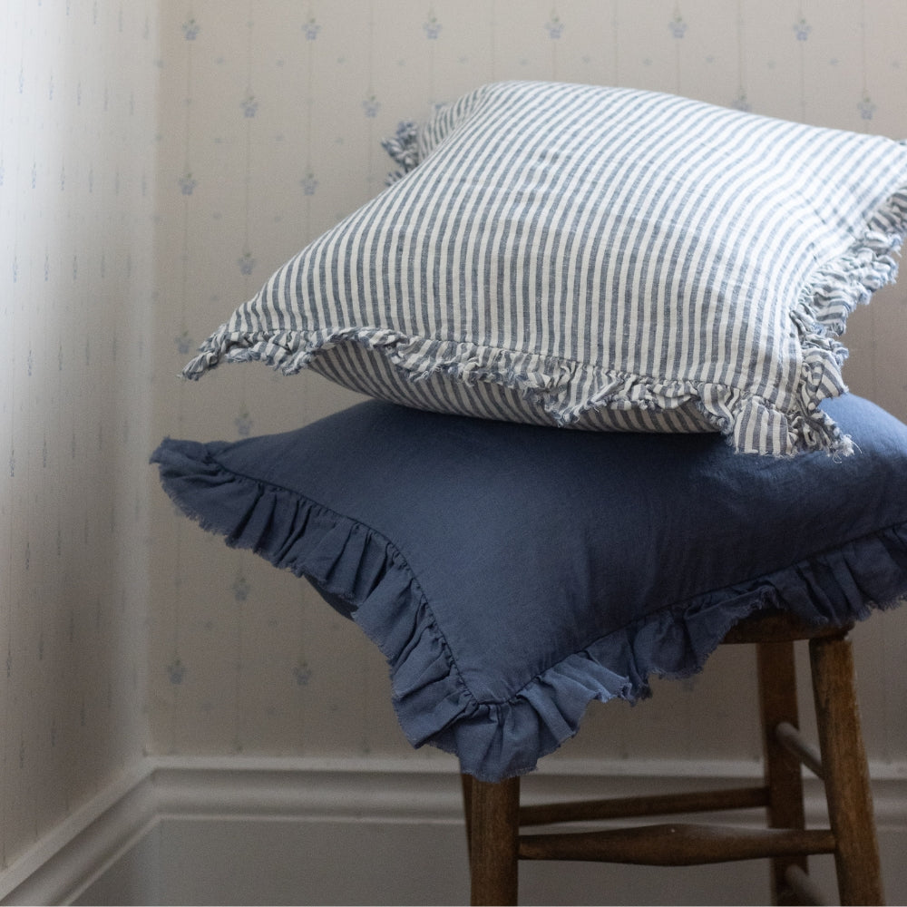 Hallie Navy Blue Ruffle Cushion 45x45