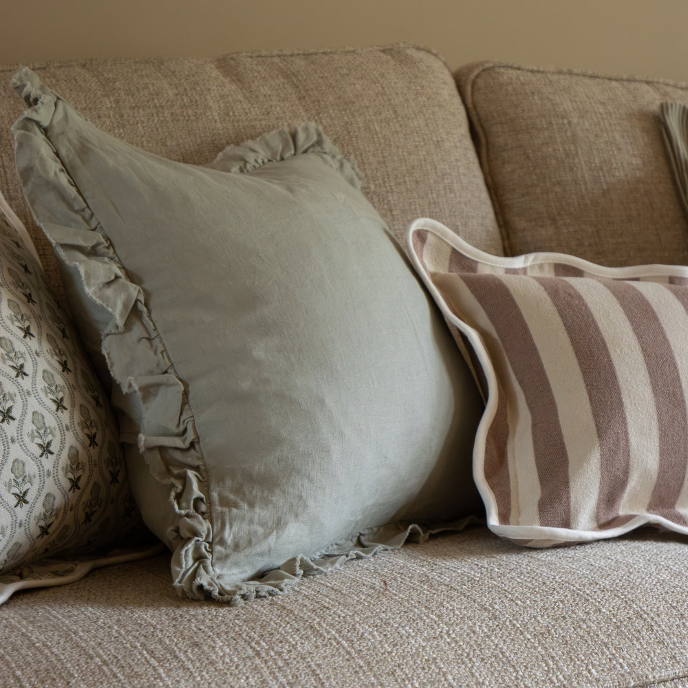 Hallie Sage Green Ruffle Cushion 45x45