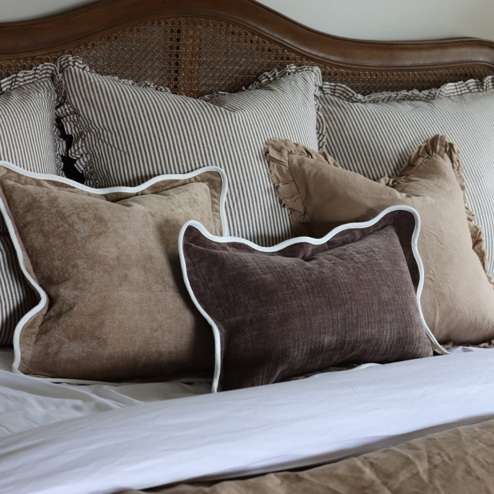 Chloe Coffee Brown Scalloped Edge Cushion 45x45