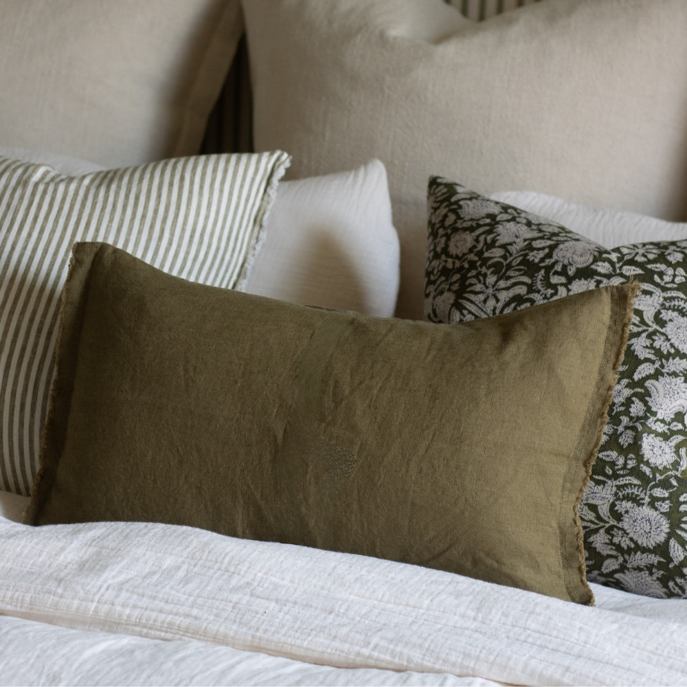 Esmee Olive Green Linen Cushion 50x30