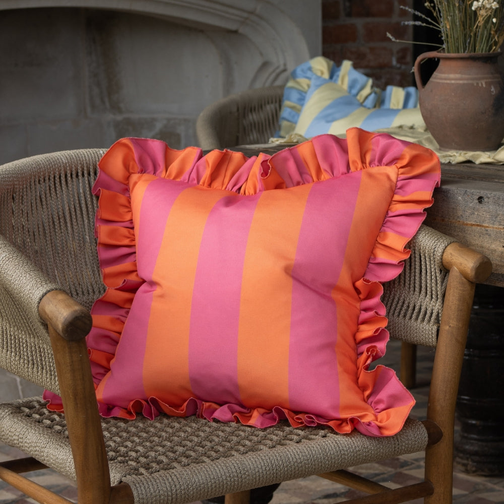 Outdoor Pink & Orange Ruffle Edge Cushion 45x45