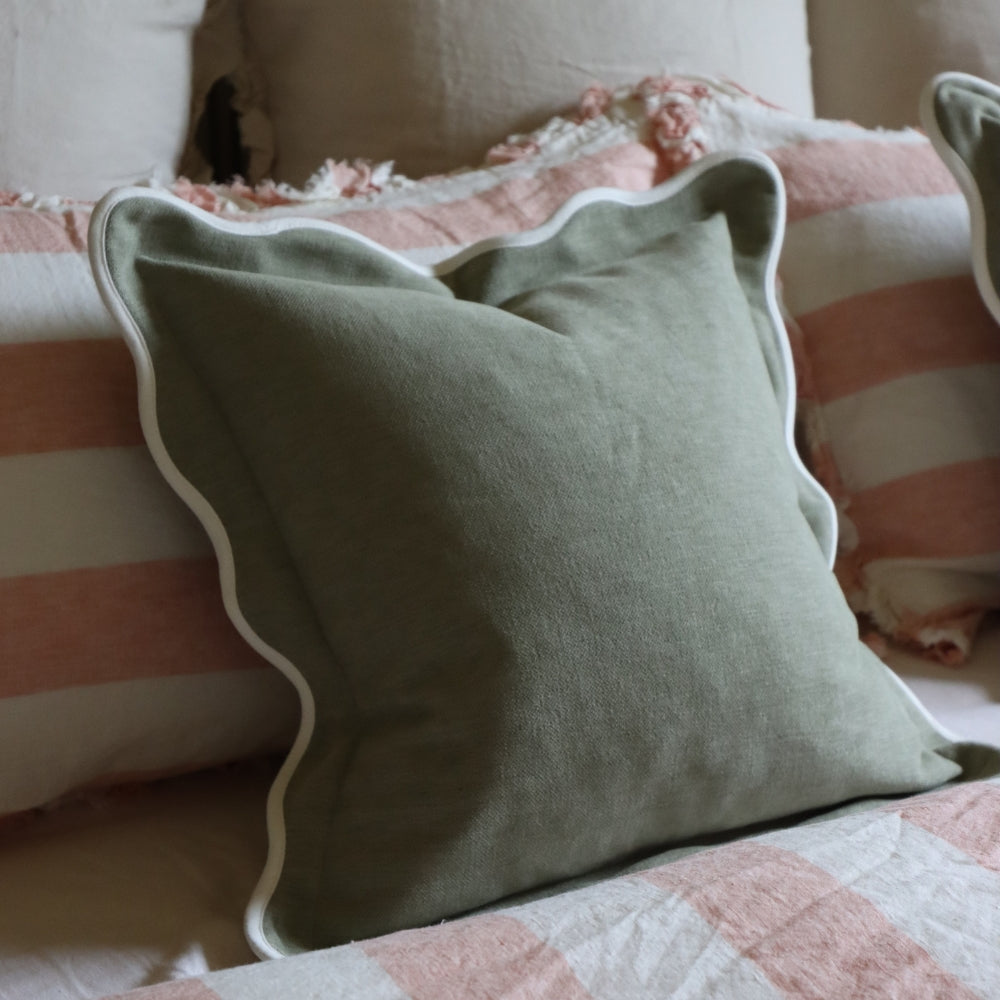 Chloe Sage Green Scalloped Edge Cushion 55x55