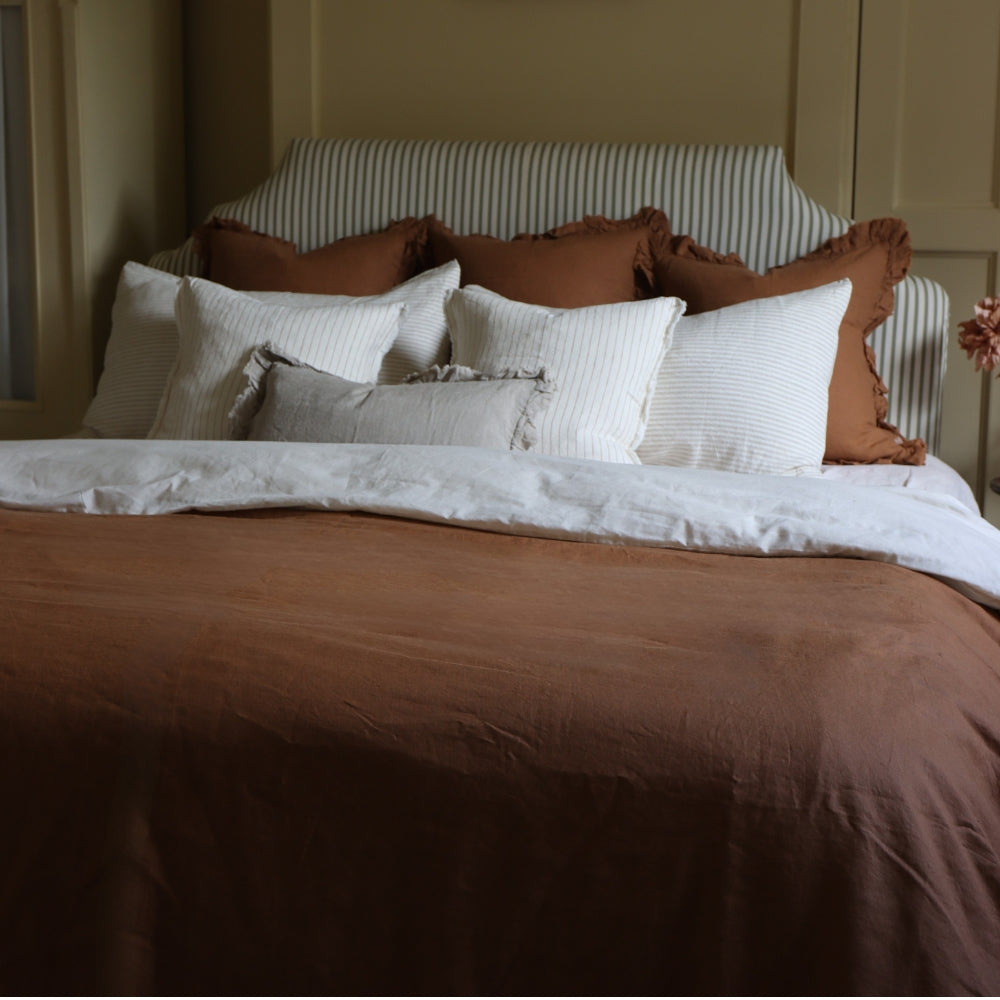 Rust Ruffle Linen Bedspread