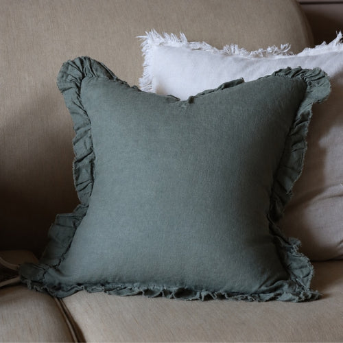 Hallie Khaki Green Ruffle Cushion 45x45