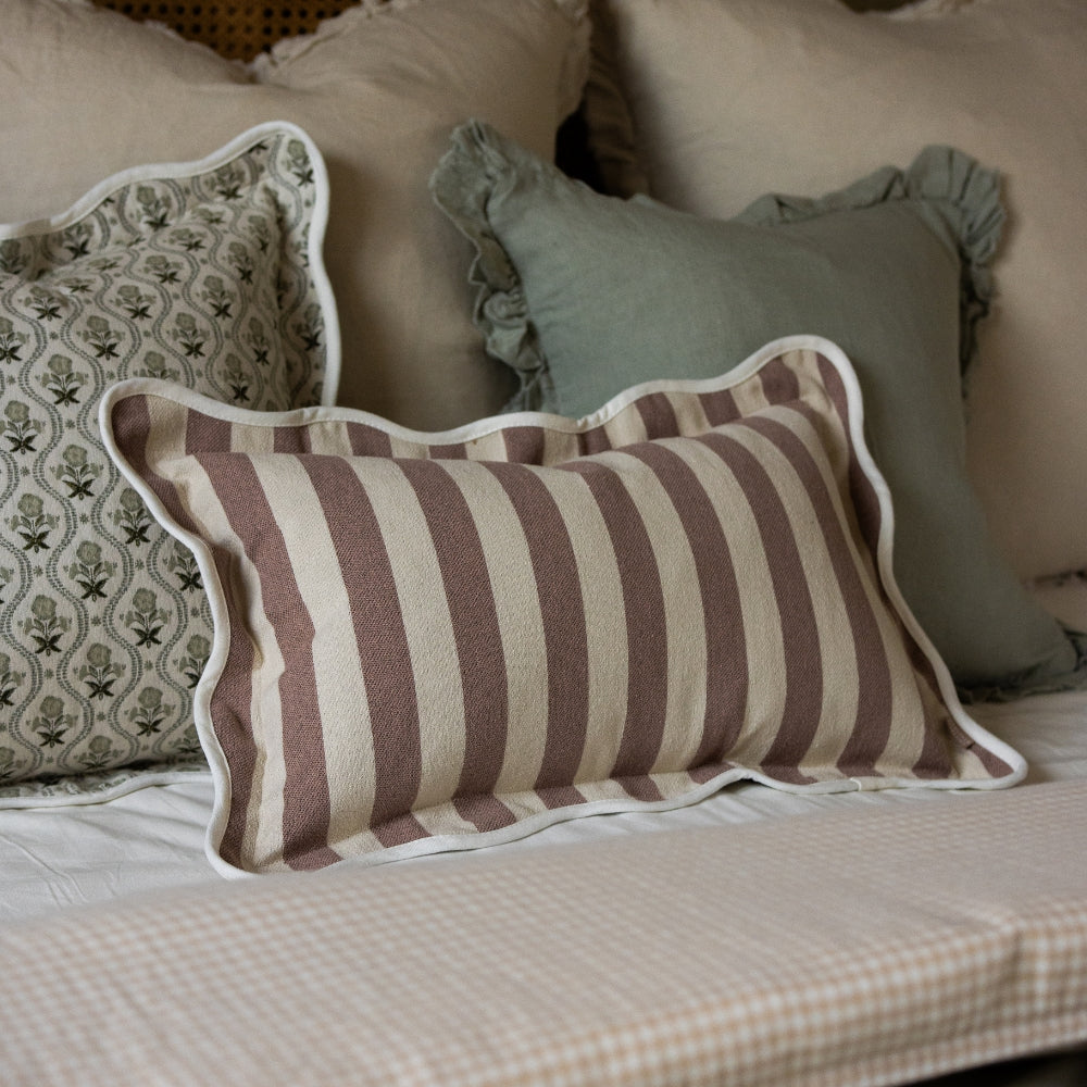 Chloe Dusty Pink Stripe Scalloped Edge Cushion 50x30